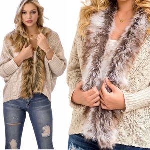 Oversized Faux Fur Trimmed Collar Knit Bat-winged Sweater Cardigan Coat Cotton